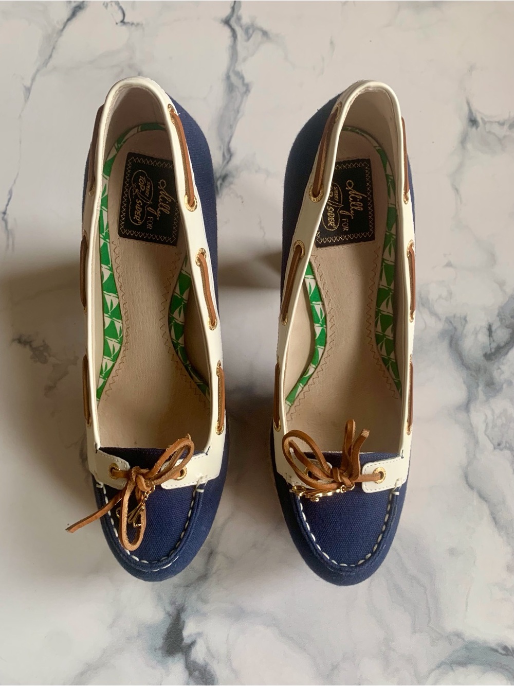 Milly/Sperry Top-Sider Platform Slip On Women's Blue/White Canvas Bow Block Heel